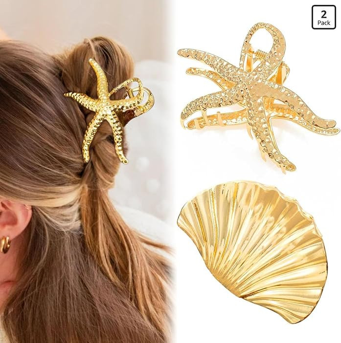 Gold Starfish Hair Clip Seashell Hair Claw Clips for Women Fashion Large Claw Clips for Thick Hai... | Amazon (US)