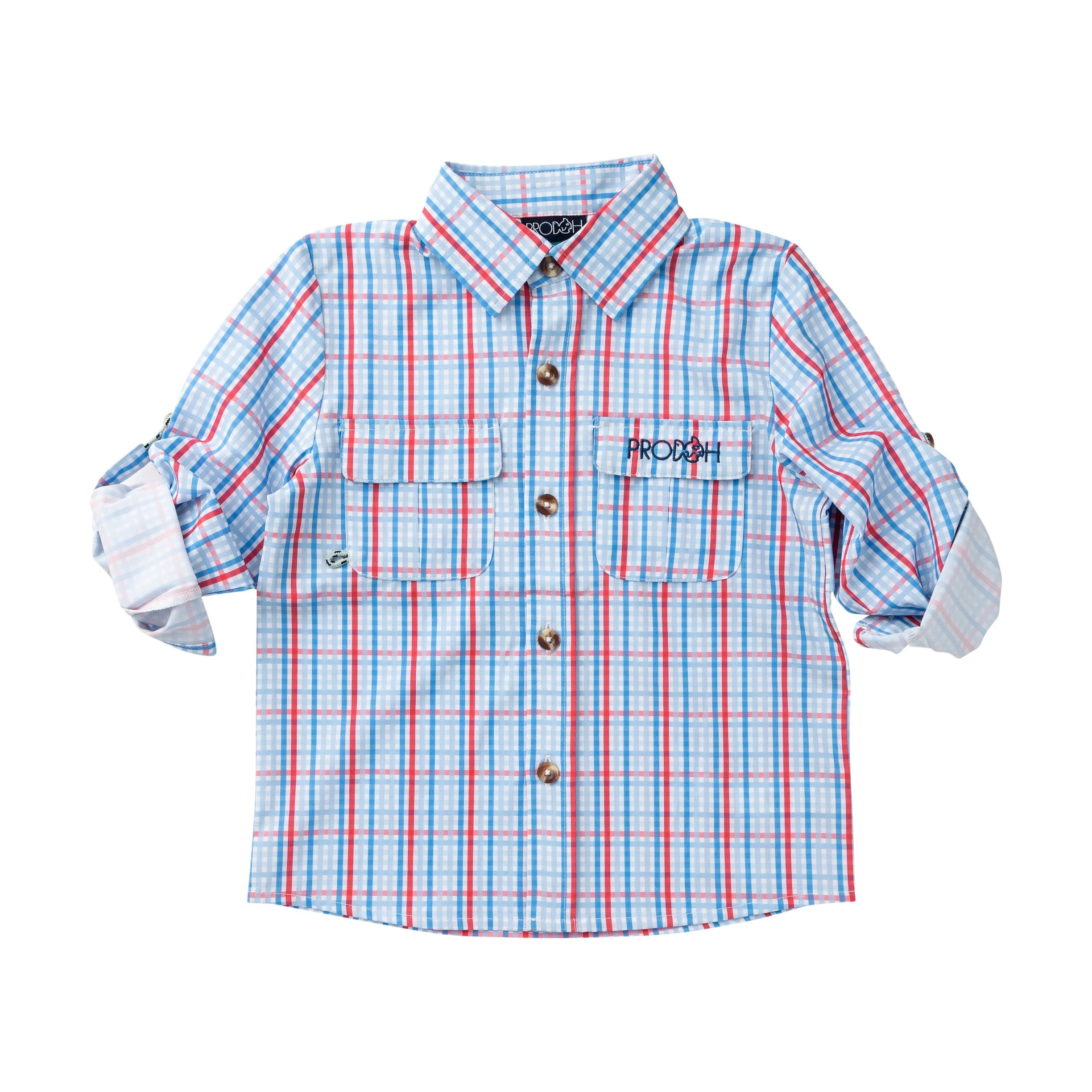 Boys' Long Sleeve Founders Kids Fishing Shirt Patriotic Plaid | PRODOH