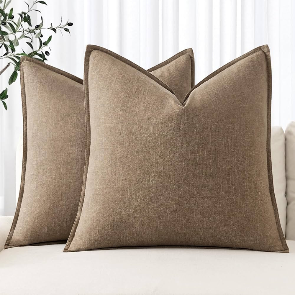 MIULEE Decorative Linen Euro Sham Pillow Covers 22x22 Inch Khaki ​Boho Farmhouse​ ​Neutral ... | Amazon (US)