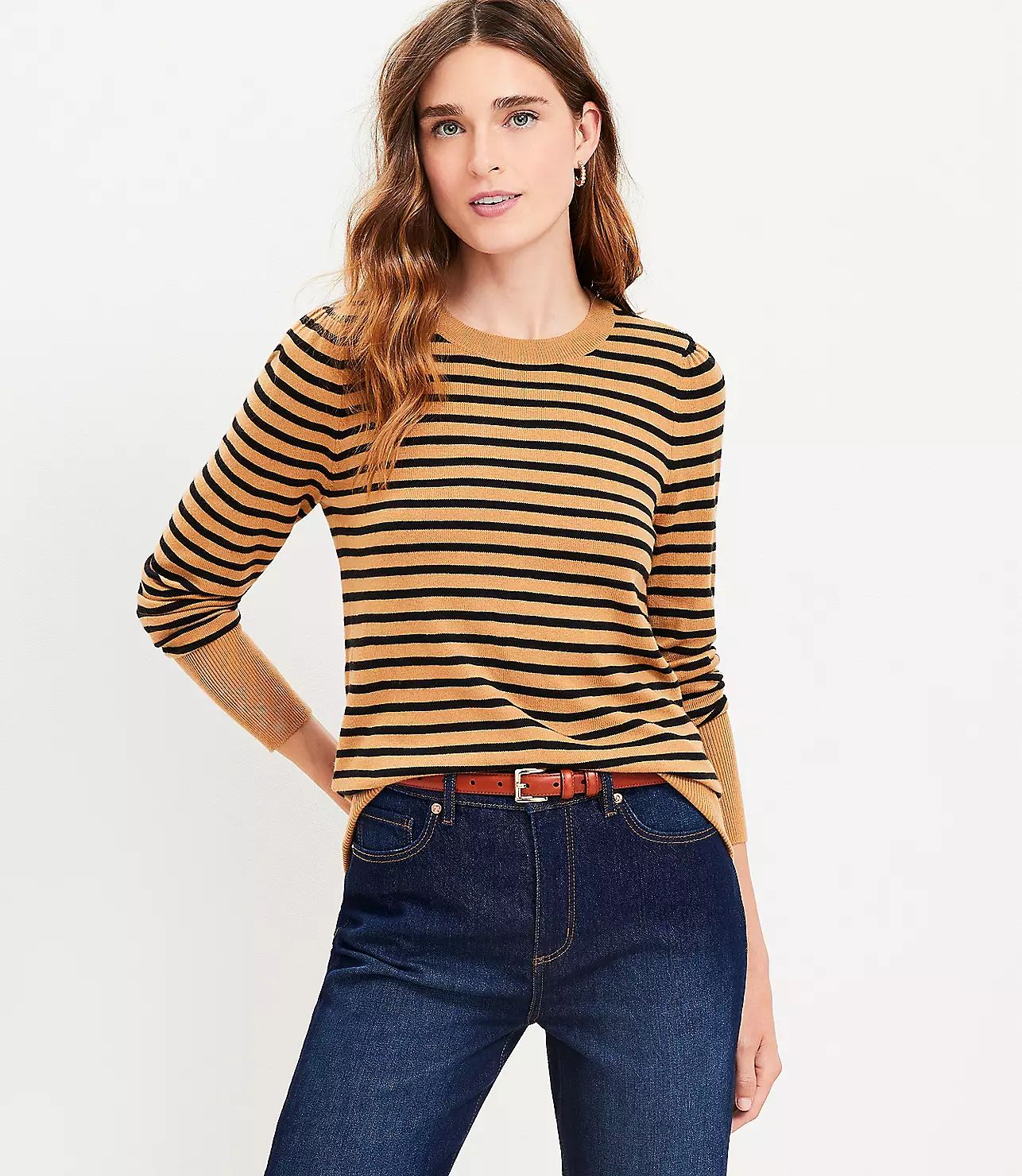 Striped Puff Sleeve Sweater | LOFT