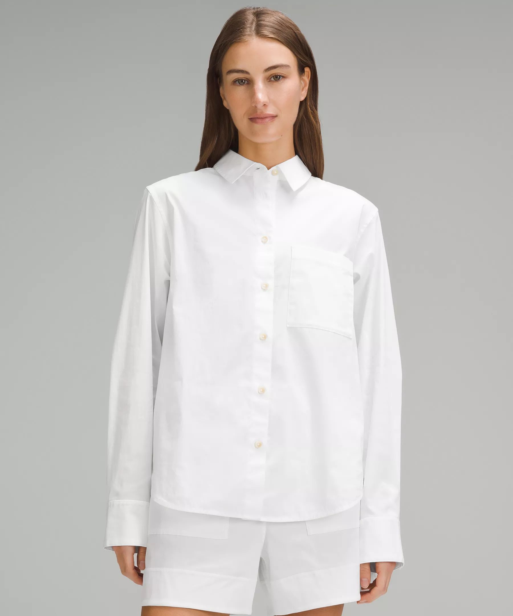 Relaxed-Fit Cotton-Blend Poplin Button-Down Shirt | Women's Long Sleeve Shirts | lululemon | Lululemon (US)