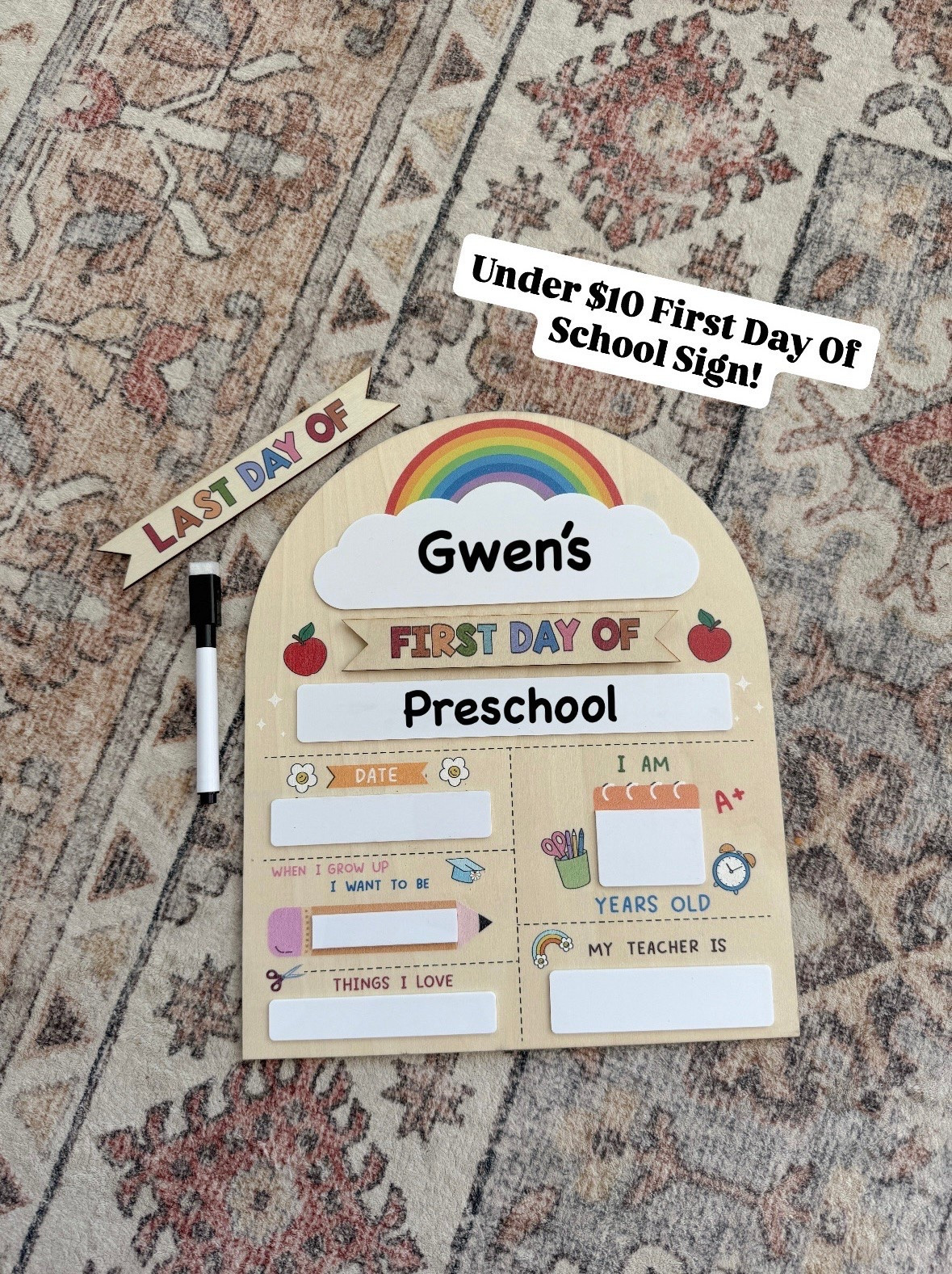 Love this first day back to school sign for preschoolers, kindergarten and elementary school! You can switch out the wooden piece for when It’s the last day of school. It also came with the dry erase marker

#LTKKids #LTKmomlife #LTKSeasonal