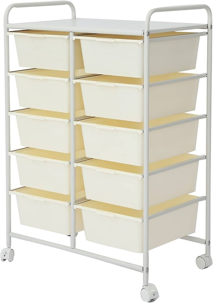 Rolling Cart with 10 Drawers, Plastic Drawer Cart with Metal Frame, Multipurpose Art Craft Cart O... | Amazon (US)