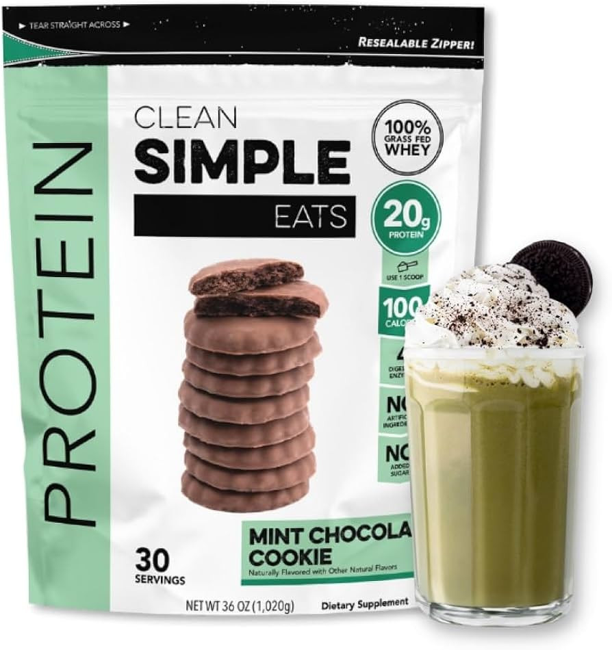 Clean Simple Eats Mint Chocolate Cookie Whey Protein Powder, Natural Sweetened and Cold-Processed... | Amazon (US)