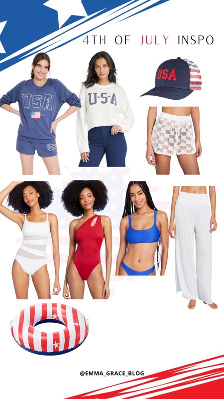 Some 4th of July inspo for ya!! 
I would size up in the white USA sweater; maybe 2. I have a medium and the large would be more oversized and slouchy  

#LTKSeasonal #LTKSwim #LTKSummerSales