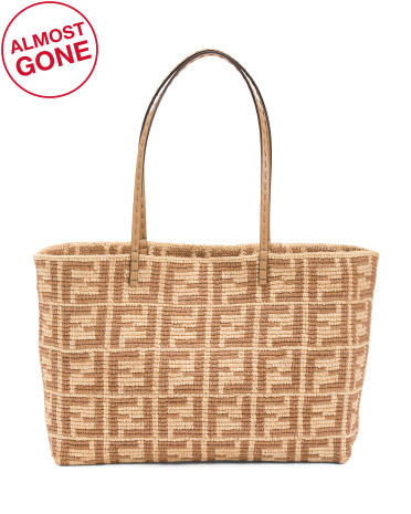 Made In Italy Raffia And Leather F F Roll Large Shopper Tote | TJ Maxx