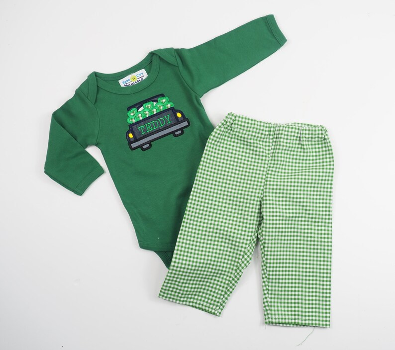 Baby St Patrick's Day Outfit Baby Boy St Patricks Shirt Boys Shamrock Truck Applique Bodysuit St ... | Etsy (US)
