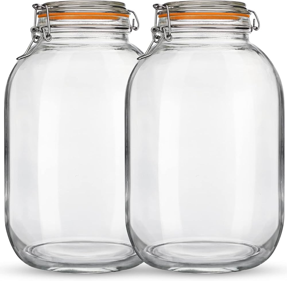 Glass Jars with Airtight Lids, 2 Pack - 1 Gallon Wide Mouth Storage Mason Jars with Hinged with 1... | Amazon (US)