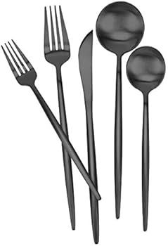 Amazon.com | Matte Black Silverware Set 30 Pieces, FAMEWARE Stainless Steel Flatware Set，Servic... | Amazon (US)