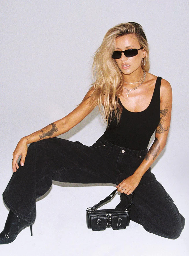 Adrianne Wide Leg Cargo Jeans Black | Princess Polly US