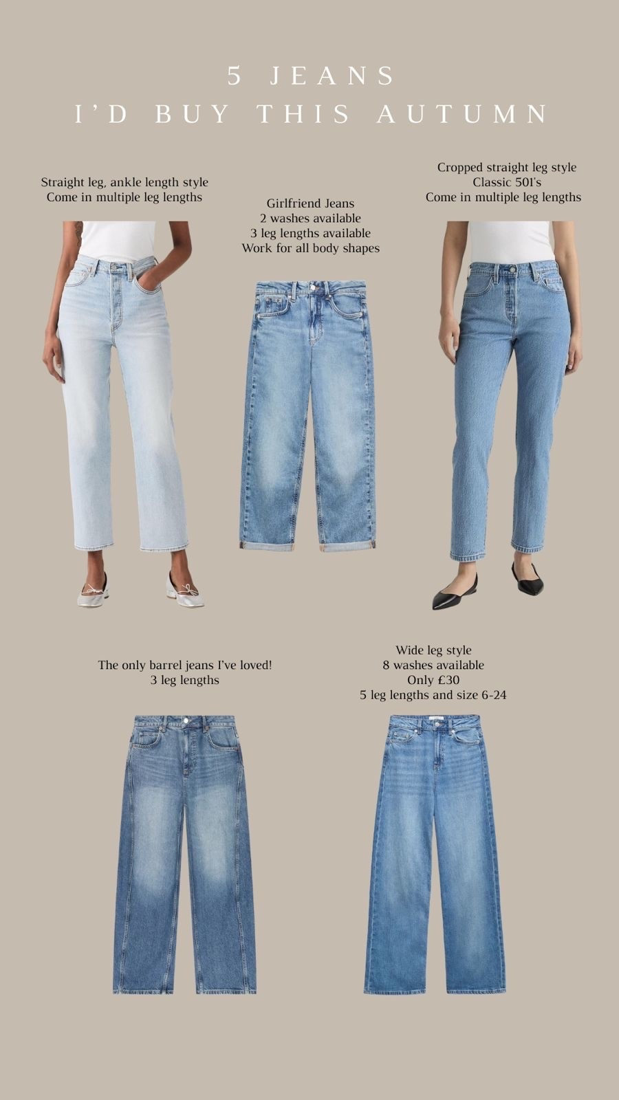 5 jeans I’d buy this autumn 🍂 

Barrel leg jeans, straight leg jeans, high rise jeans, mid rise jeans, levi’s 501s, autumn jeans, wide leg jeans

#LTKuk #LTKautumn #LTKjeans
