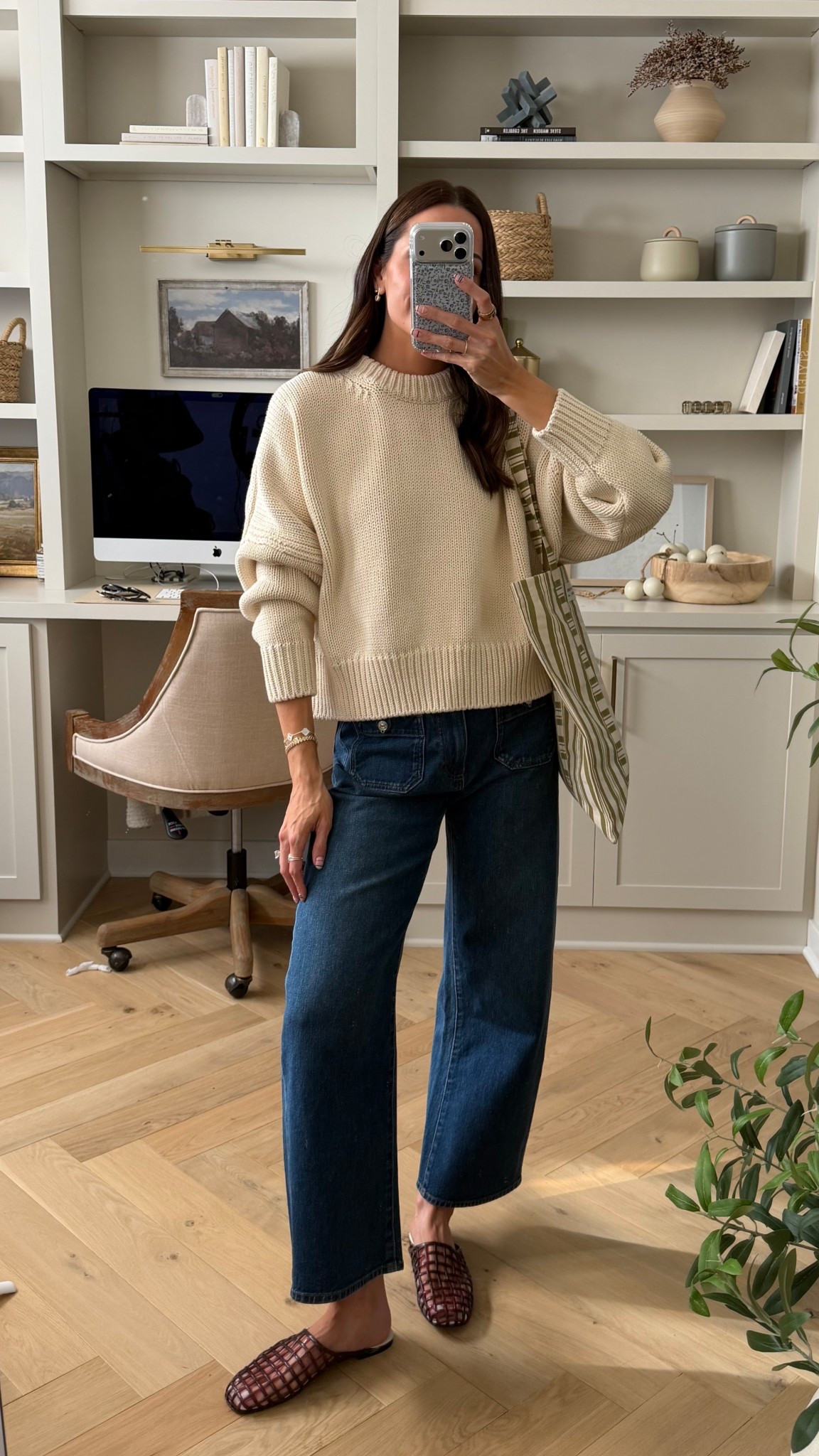 Chunky knit sweater of my dreams!!! One sized and a gem from Sezane. 
Jeans: tts (26) a little stretch with the cutest pockets and subtle barrel leg
Jelly mules: size down half (Amazon!) 

#LTKootd #LTKmomlife #LTKSeasonal