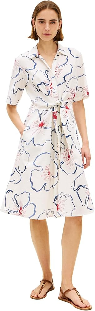 Tommy Hilfiger Women's Short Sleeve Linen Shirt Midi Dress with Pockets | Amazon (US)