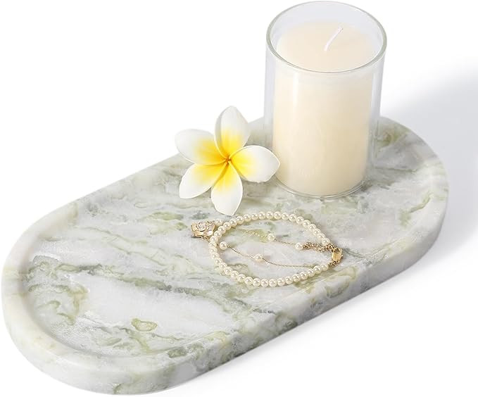 Marble Vanity Tray for Bathroom Countertop, Green Marble Bathroom Tray Perfume Trays for Dresser,... | Amazon (US)