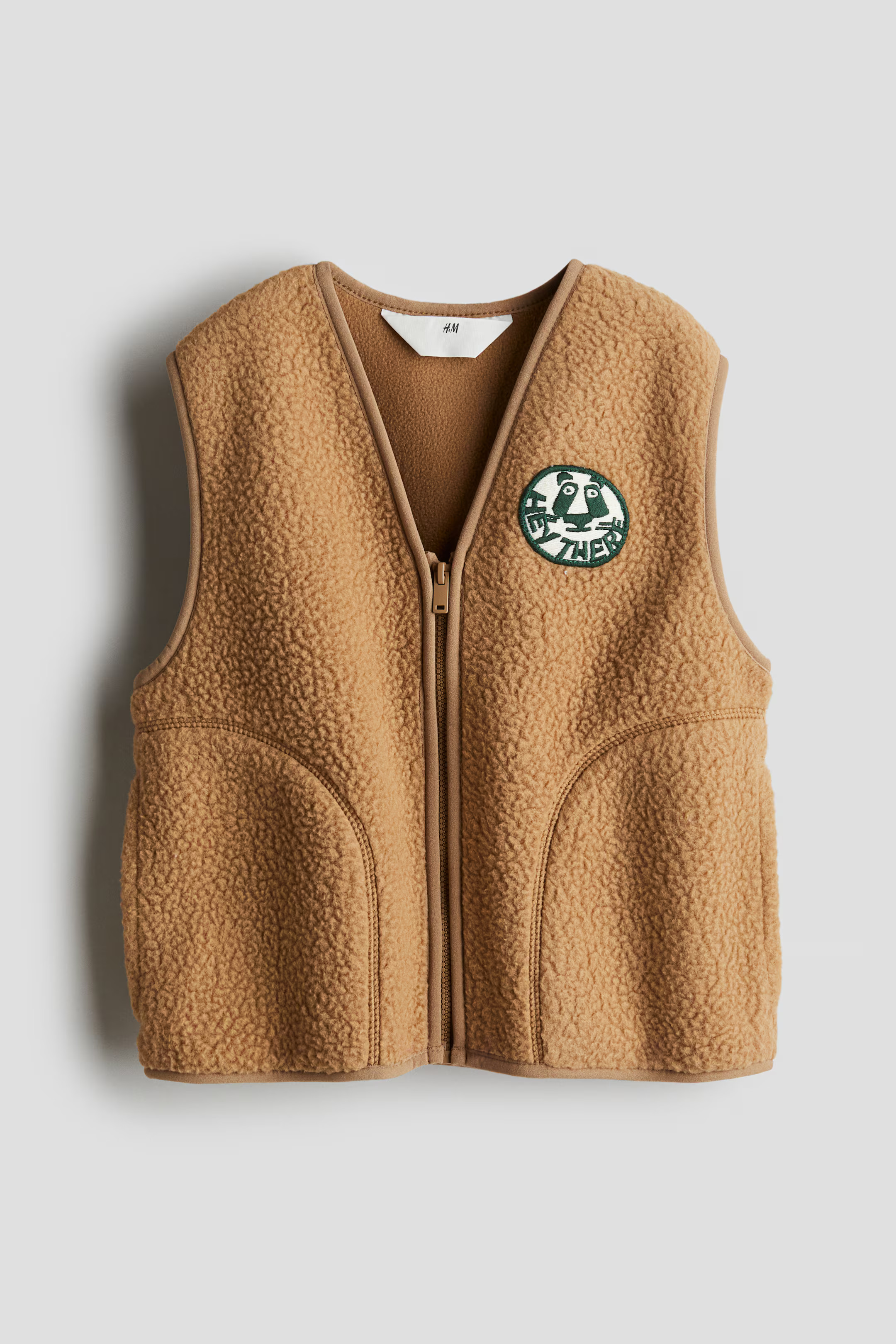 Appliquéd pile gilet - V-neck - Sleeveless - Brown - Kids | H&M GB | H&M (UK, MY, IN, SG, PH, TW, HK)