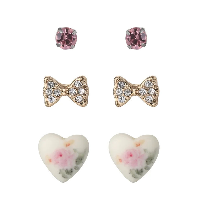 Celebrity Pink Women's Bow & Heart Earring Set - 3 Pairs | Walmart (US)