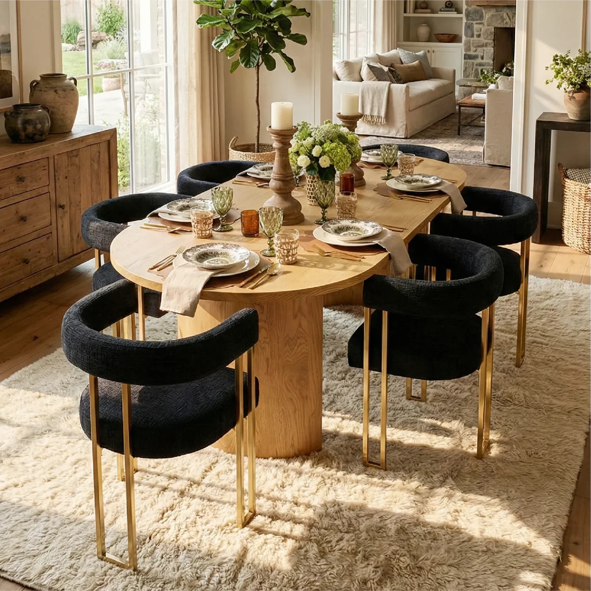 Mia 24" Modern Gold Chenille Dining Chair with Arms (Set of 6) | Pop Maison