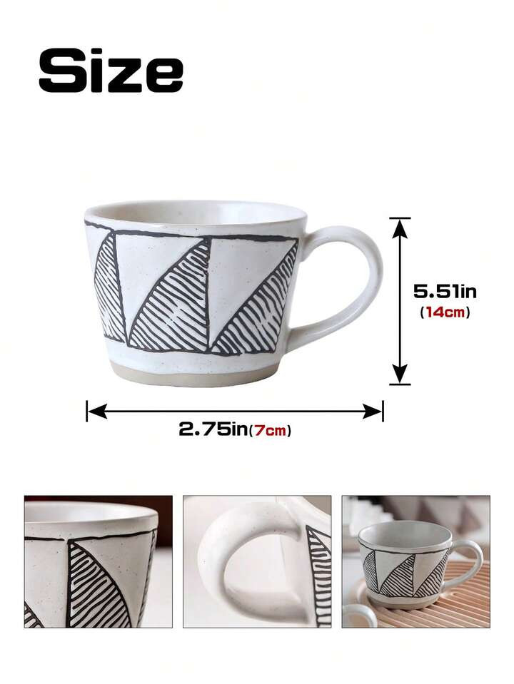 1pc Handmade Coarse Pottery Coffee Mug With Geometric Triangle Design, Suitable For Home And Offi... | SHEIN
