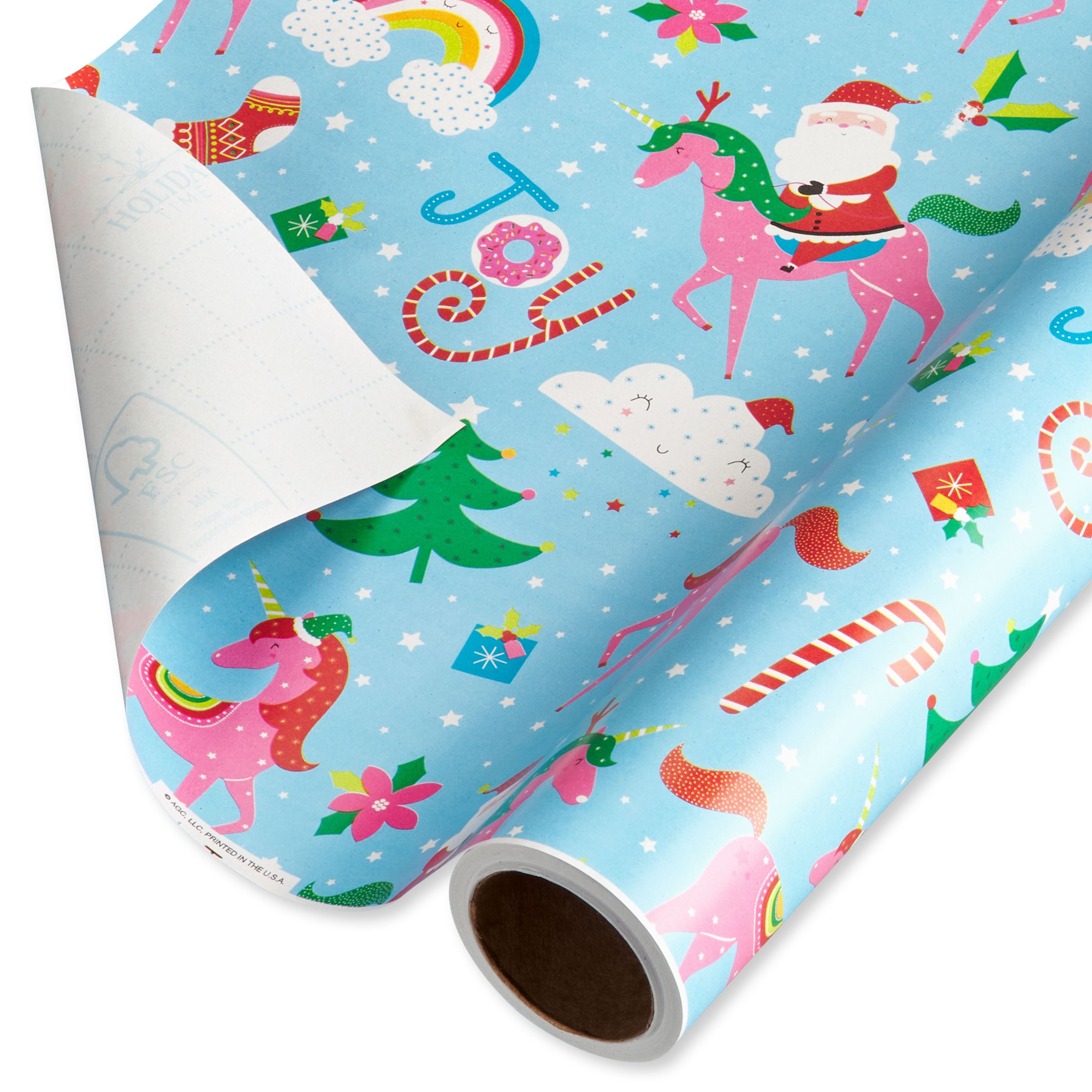 Holiday Time 40" Christmas Jumbo Wrapping Paper, Santa Claus and Pink Unicorns with Cutlines (200... | Walmart (US)