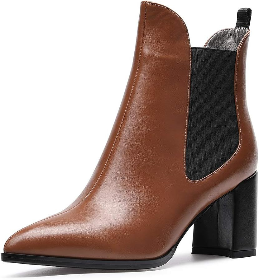 Castamere Womens Block Heel Ankle Boots Chelsea Booties Mid-Heel 7.5cm | Amazon (US)