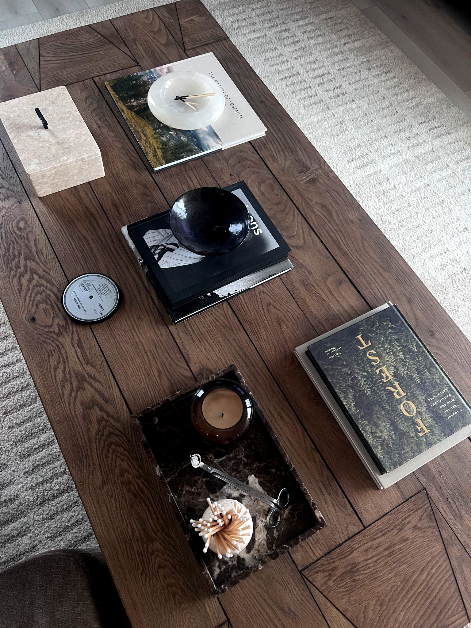 Coffee table styling, coffee table books, matches, travertine box, matches holder, candle, alabaster bowl, wick trimmer, marble tray

#LTKSeasonal #LTKHome #LTKSaleAlert