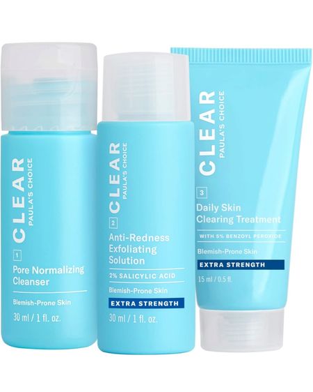 My skin has never been more clear or smooth. I cannot say how life changing this extra strength Paula’s Choice acne size travel skincare set is! I’ve had clear skin my whole life until recently when my whole skin did a reset. If you struggle with hormonal or adult acne this little travel set will clear your skin within 48 hours or less. Absolutely amazing product - little goes a long way. I used this set for over a month twice a day until I had to restock.  ✨

Paula's Choice CLEAR Extra Strength Acne Travel Kit, 2% Salicylic Acid & 5% Benzoyl Peroxide for Severe Acne, Redness Relief, Two Week Trial Size

Amazon • Amazon finds • beauty • skin • skincare • skincare routine • night routine • morning routine • clear skin • exfoliant • face wash • cleanser • exfoliate • healthy skin • wellness • vacation • wedding • makeup • beauty tips • travel size • must have • trending 

#LTKunder100 #LTKbeauty #LTKunder50