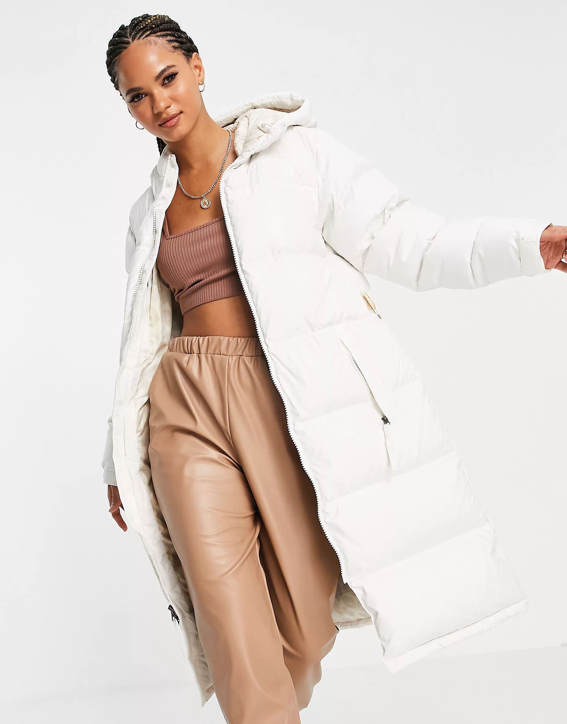 The North Face Nuptse Belted long puffer jacket in white | ASOS (Global)