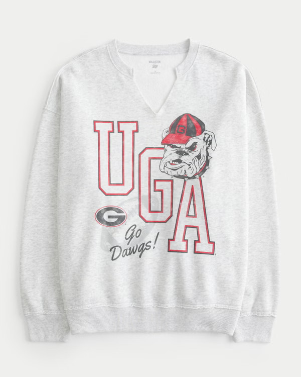 Women's Oversized UGA Dawgs Graphic Notch-Neck Sweatshirt | Women's Clearance | HollisterCo.com | Hollister (US)
