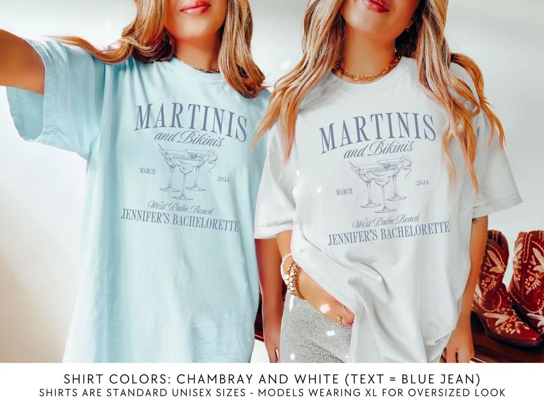 Martinis and Bikinis Shirts, Beach Bachelorette Party Shirts, Custom Bachelorette Shirts, Persona... | Etsy (US)