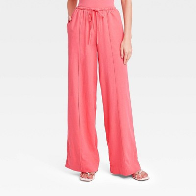 Women's High-Rise Wide Leg Linen Pull-On Pants - A New Day™ Pink L | Target