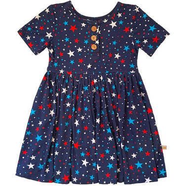 All Star Kid Short Sleeve Bamboo Toddler Twirl Dress, Blue | Maisonette