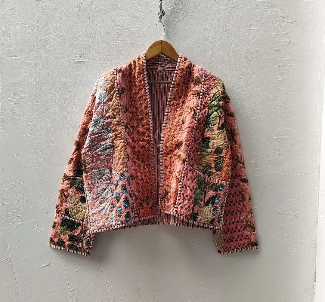 Handmade Quilted Cotton Jacket – Reversible Block Print Boho Coat | Etsy (US)