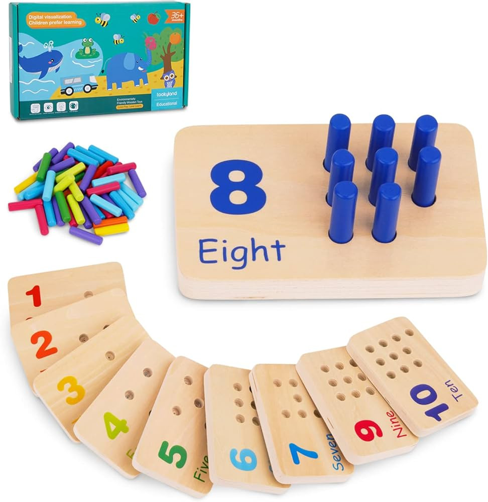 TOOKYLAND Peg Board Toddler Toys, Counting Wooden Toys with 55 Pegs, Wooden Math Manipulatives,Mo... | Amazon (US)