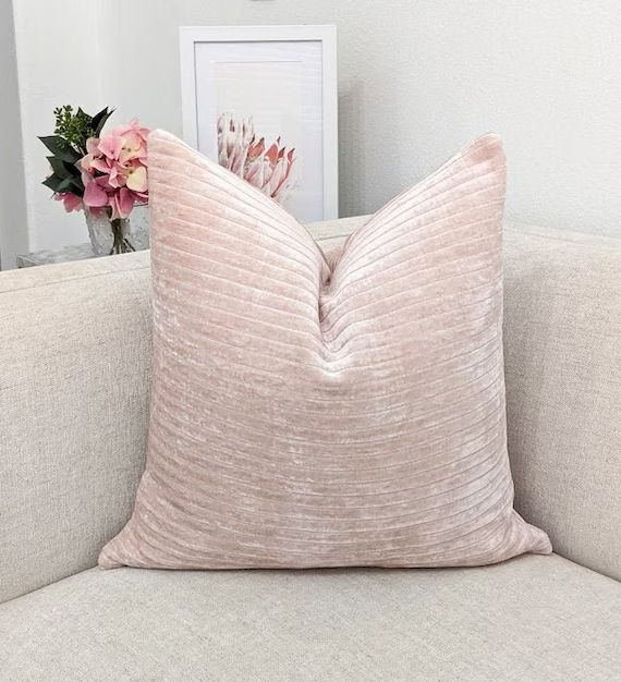 Designer Velvet Pillow Cover, Soft Petal Pink Velvet Pillow, Zippered Doubled Sided Light Pink Pi... | Etsy (US)