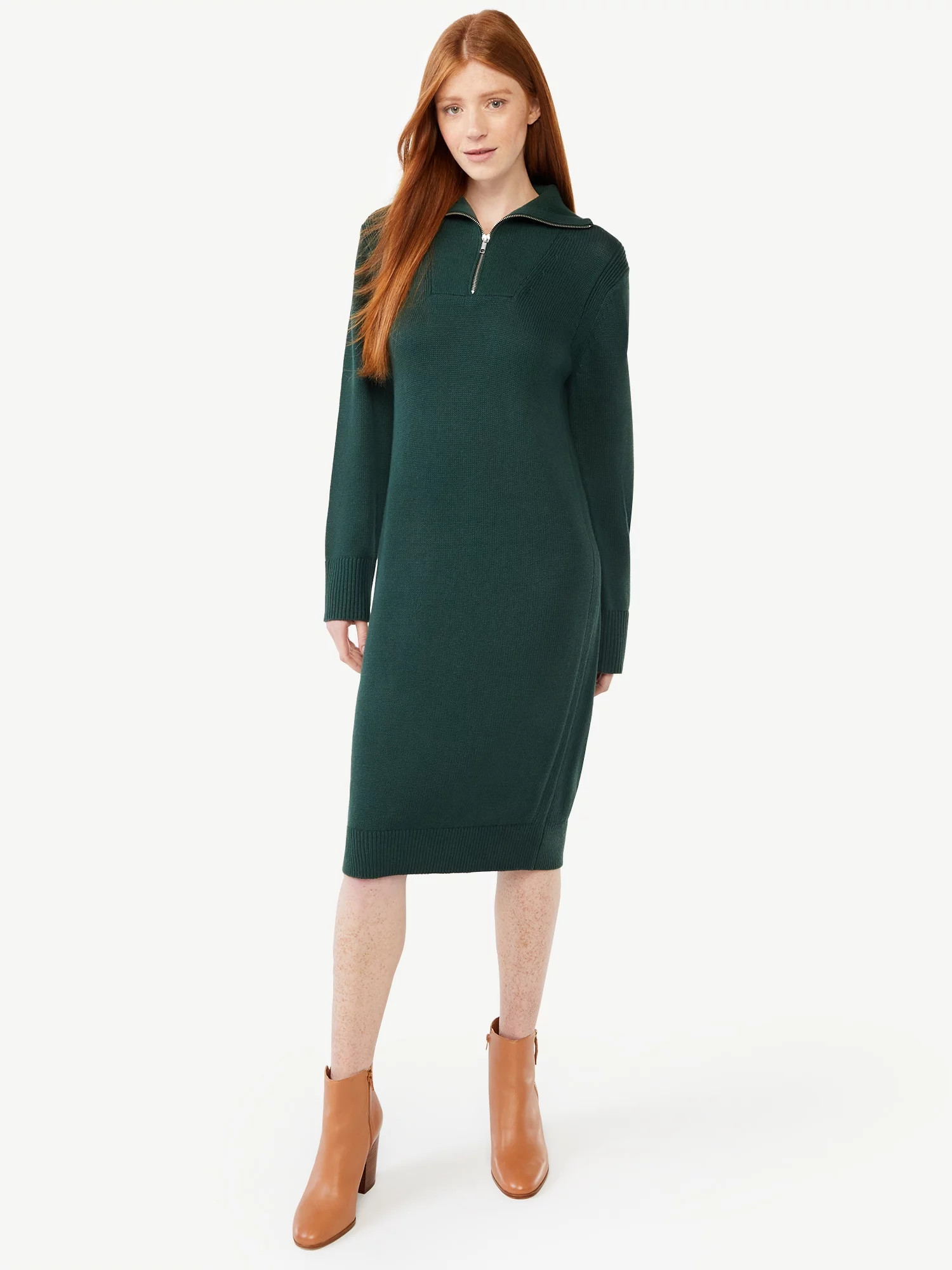 Free Assembly Women's Half Zip Sweater Dress - Walmart.com | Walmart (US)