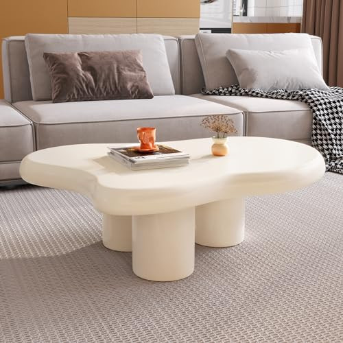 HOTICKME Cloud Coffee Table for Living Room, Cream White Coffee Table 46.06" Central Table with 3 Legs, Simple Style Tea Table, Modern Irregular Center Table | Amazon (US)