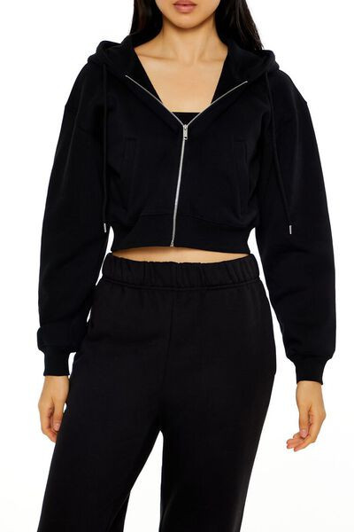 Cropped Fleece Zip-Up Hoodie | Forever 21
