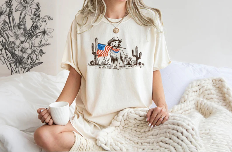 Golden Retriever 4th of July Shirt, Western 4th of July Shirt, American Flag Shirt, Dog Lover Shi... | Etsy (US)