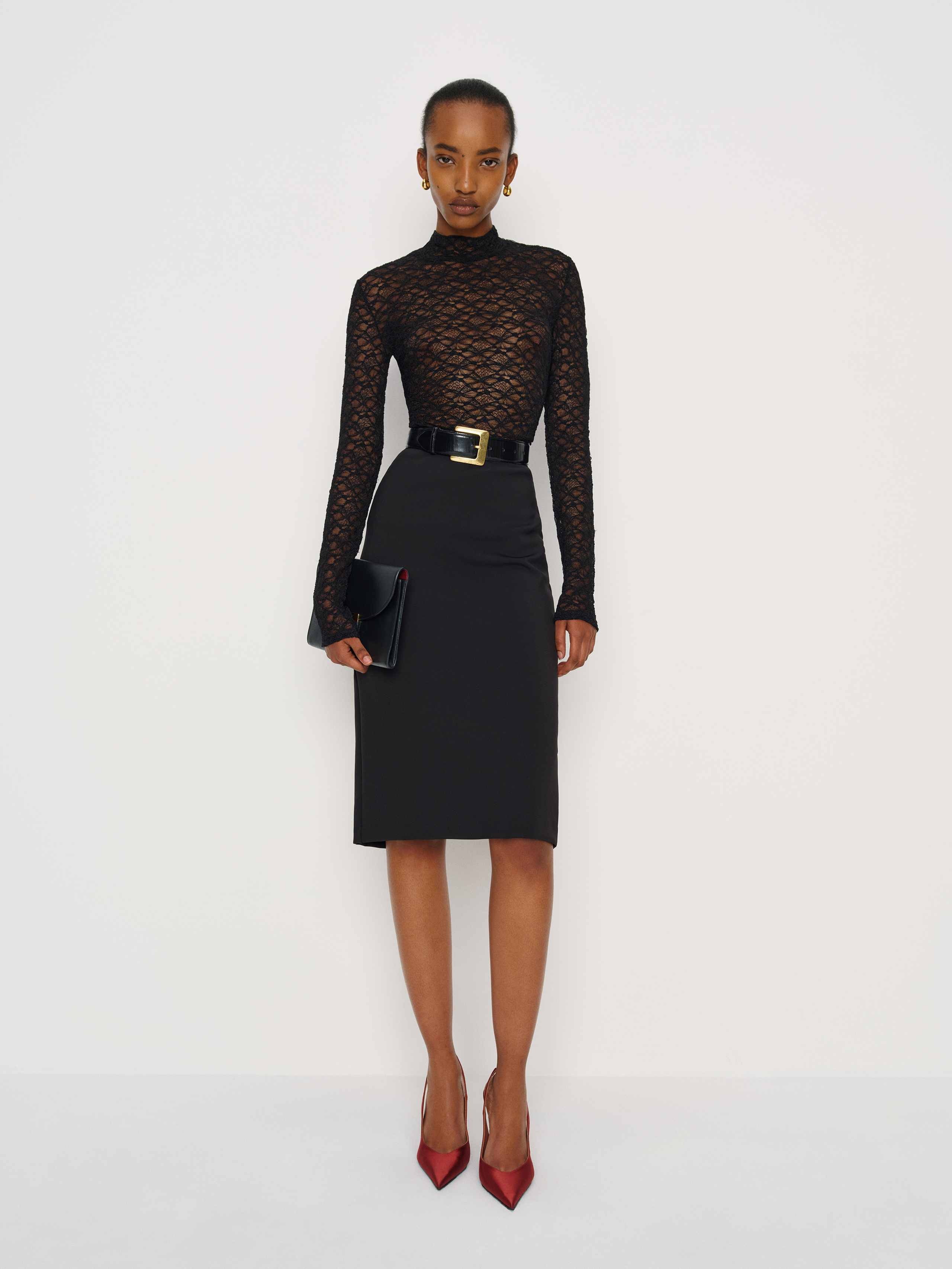 Reformation Nell Knit Top Black Lace Medium | Reformation (Global)