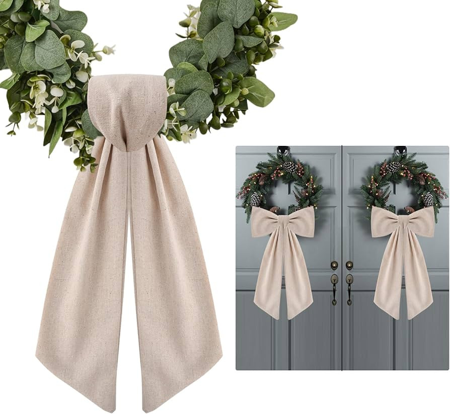 2 Pack Wreath Sash for Front Door Boxwood Wreath Sash Garland Front Door Porch Decor(Burlap) | Amazon (US)