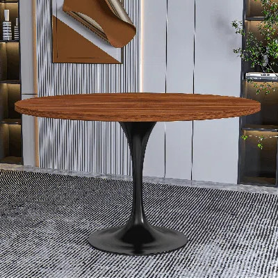 Heatherton 48" Round Dining Table with MDF Top Kitchen Table and Black Stainless Steel Pedestal Base Seats 2-6 Person | Wayfair North America