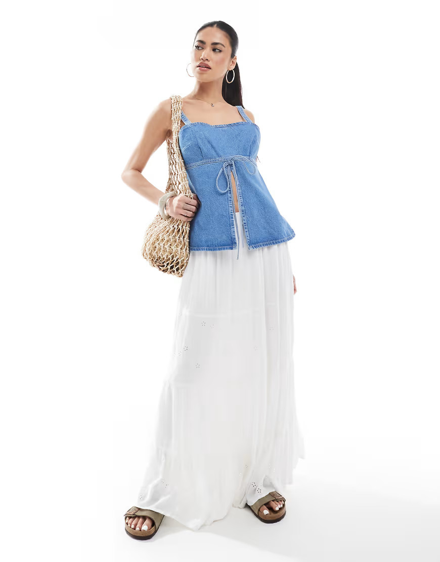 ONLY textured maxi skirt in white | ASOS (Global)