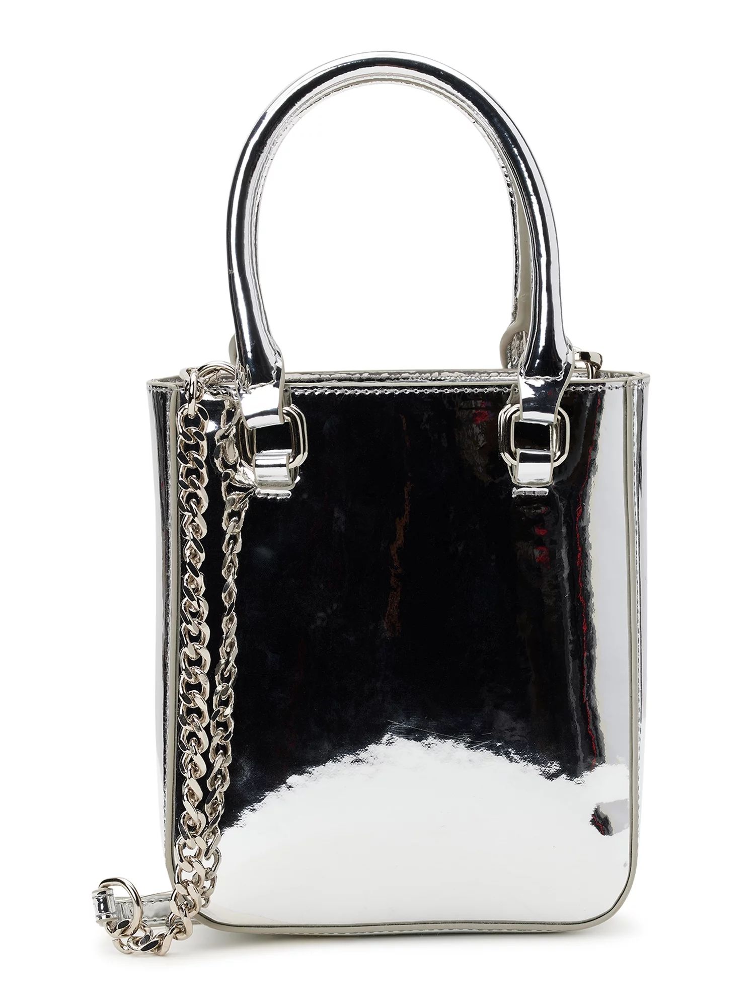 No Boundaries Women's Contemporary Tote Crossbody Handbag, Silver Mirror | Walmart (US)