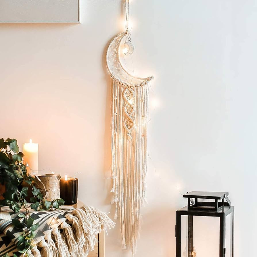 Dremisland Macrame Woven Wall Hanging Moon Dream Catcher- Boho Chic Bohemian Home Decor Wall Art ... | Amazon (US)