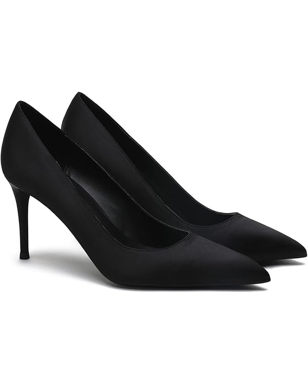 MOOMMO Women Classic High Heels Pumps Shoes Pointed Toe Slip On Satin Heels Stiletto Dress Shoes ... | Amazon (US)