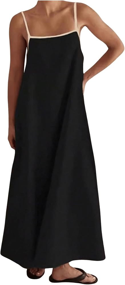 SHENHE Women's Summer Casual Spaghetti Strap Maxi Dress Oversized Long Beach Cami Dress | Amazon (US)