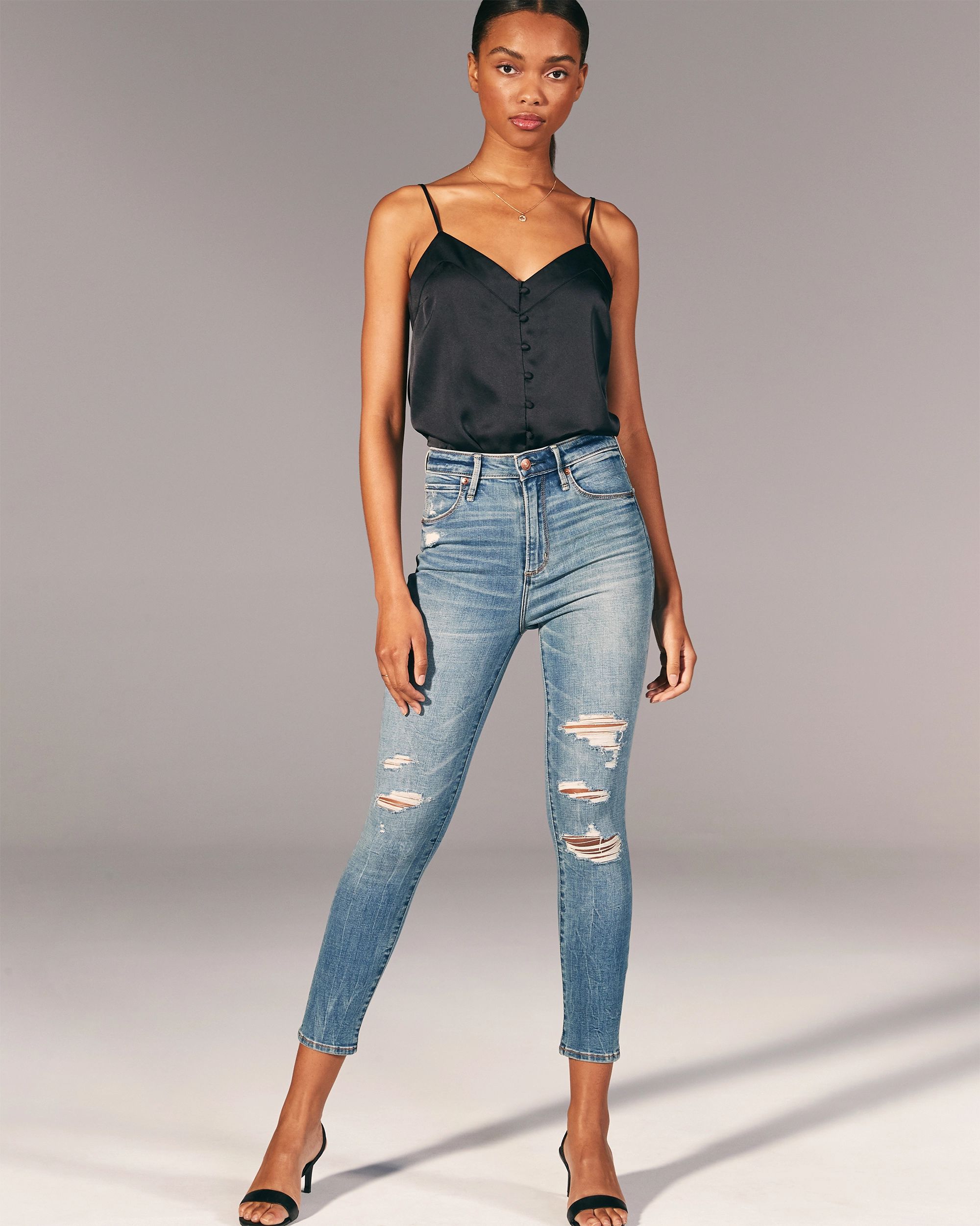 Ripped High Rise Super Skinny Ankle Jeans | Abercrombie & Fitch (US)