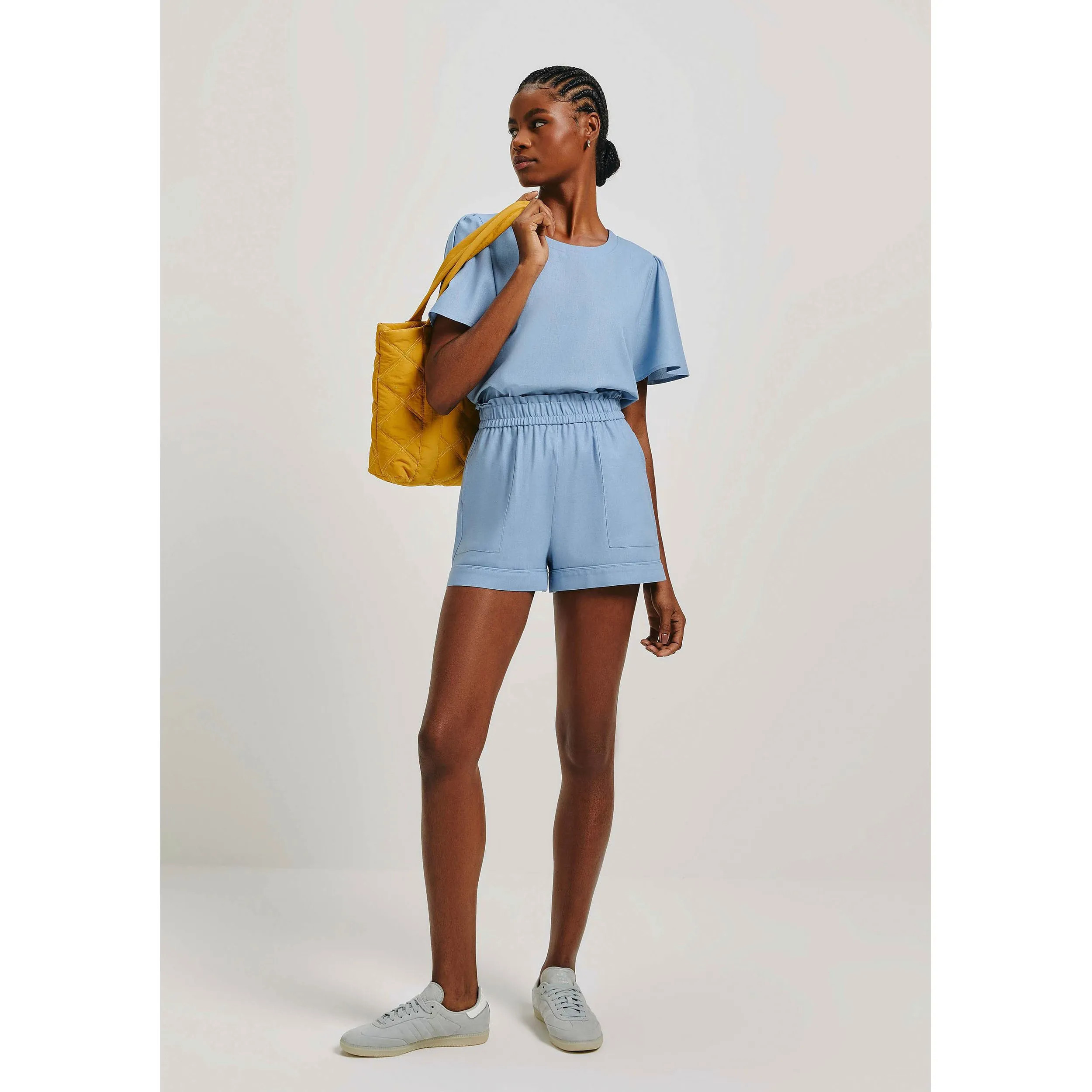 Shorts Feminino Cintura Alta Com Linho - Azul | Hering (BR)