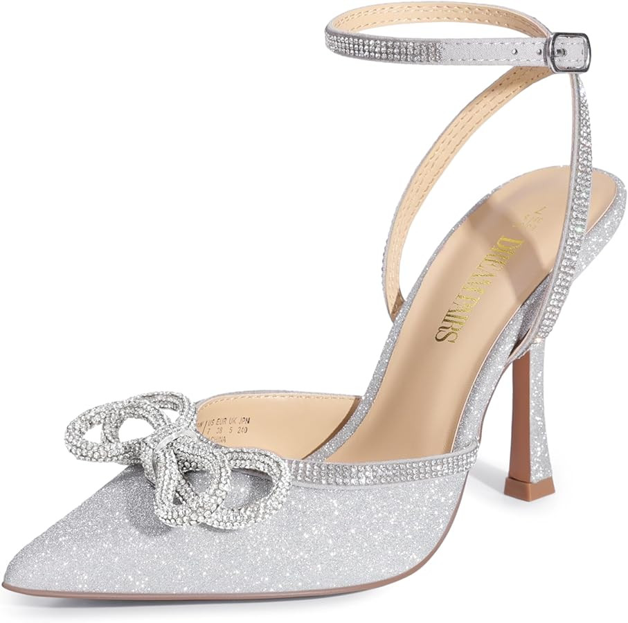 DREAM PAIRS Women's High Heels Destiny Closed Toe Strappy Heels Sexy Rhinestone Ankle Strap Pumps... | Amazon (US)