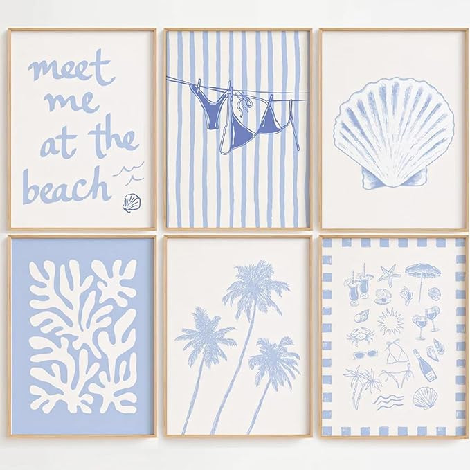 Blue Coastal Wall Art Decor Beach Preppy Canvas Poster Coastal Granddaughter Prints Aesthetic Bea... | Amazon (US)